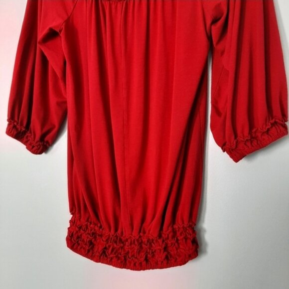 MAX STUDIO Off Shoulder Soft Deep Scoop Neck Smocked Hem Blouse Top Red Sz XS - Picture 10 of 12